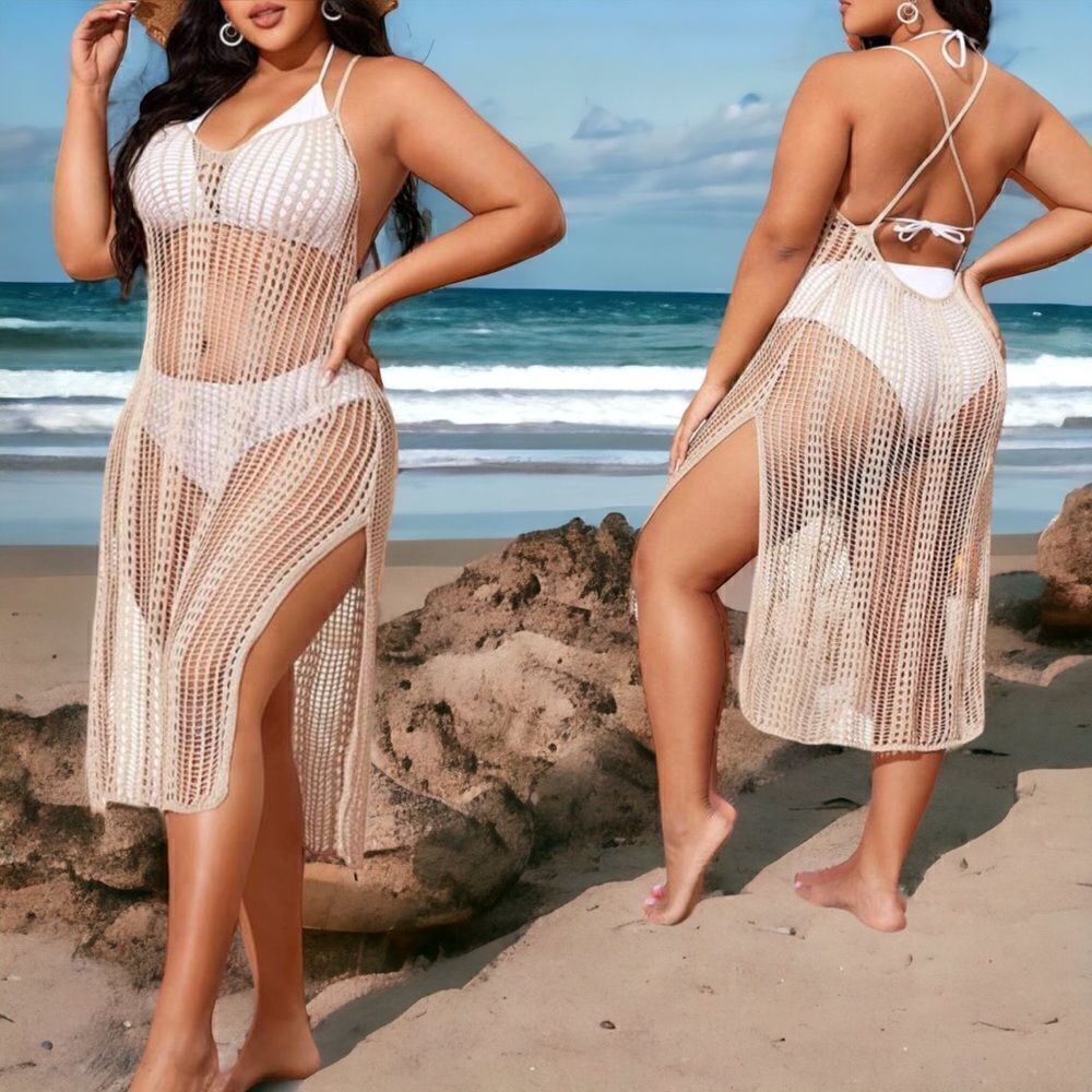 See Through l Cover-up Dress l Slitted l Criss Cross Back l High Stretch l New